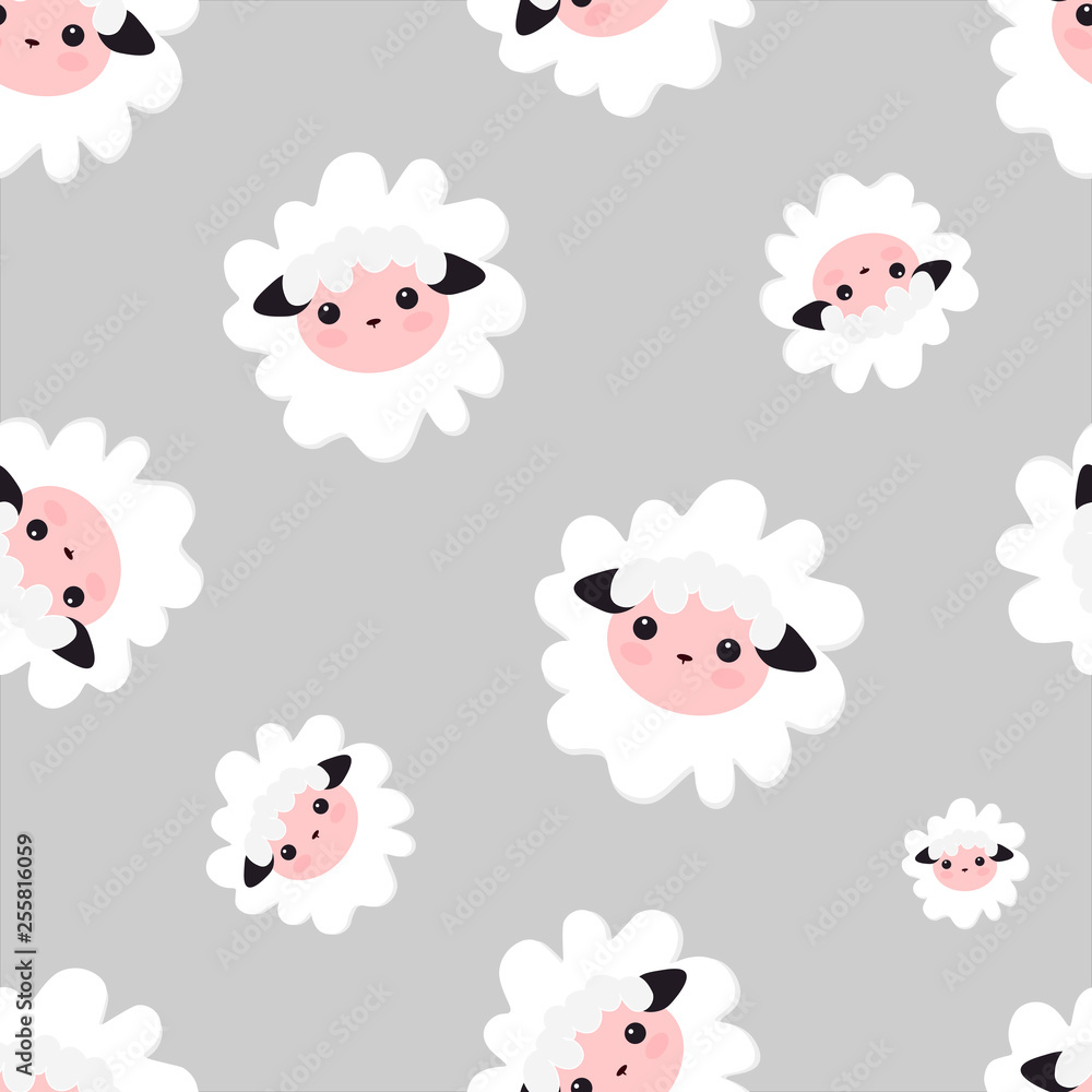 Vector illustration seamless sheep animal.gray pattern for girls with cute sheep. Textile design, wallpapers, backgrounds and prints, packaging