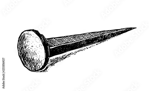 Graphic illustration with one nail tool. Vintage old engraving style.