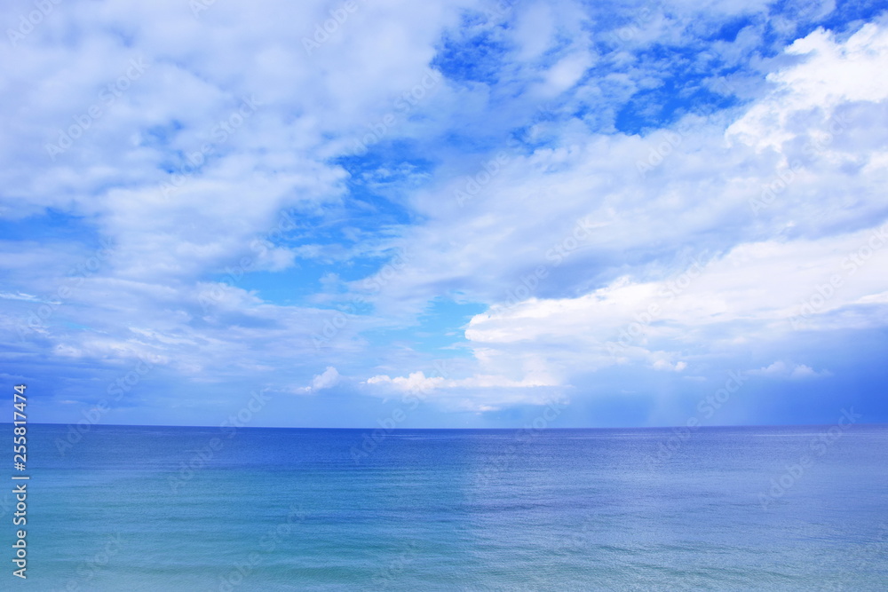 Seascape Blue Sky with Clouds Sea View Stock Photo