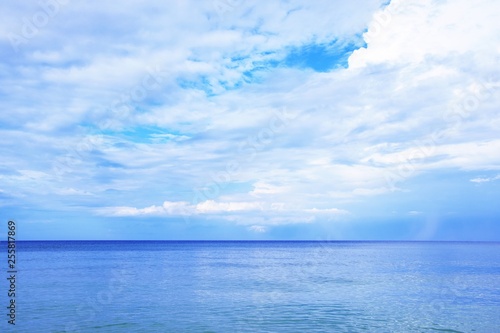 Seascape Blue Sky with Clouds Sea View Stock Photo