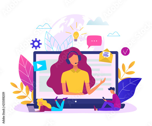 Customer service, hotline operator for web page, banner, presentation, social media concept. Online global technical support. Online assistant vector illustration.