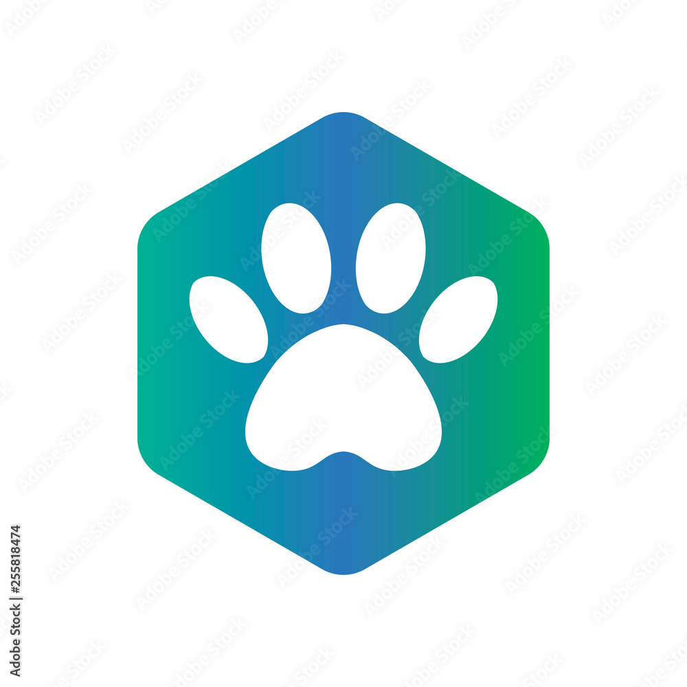 blue and green gradient vector hexagon shape icon with the animals. Cat paw icons isolated. animal footprint hexagonal. blue and green gradient vector hexagon shape icon with the animals. Cat paw icons isolated. animal footprint hexagonal.