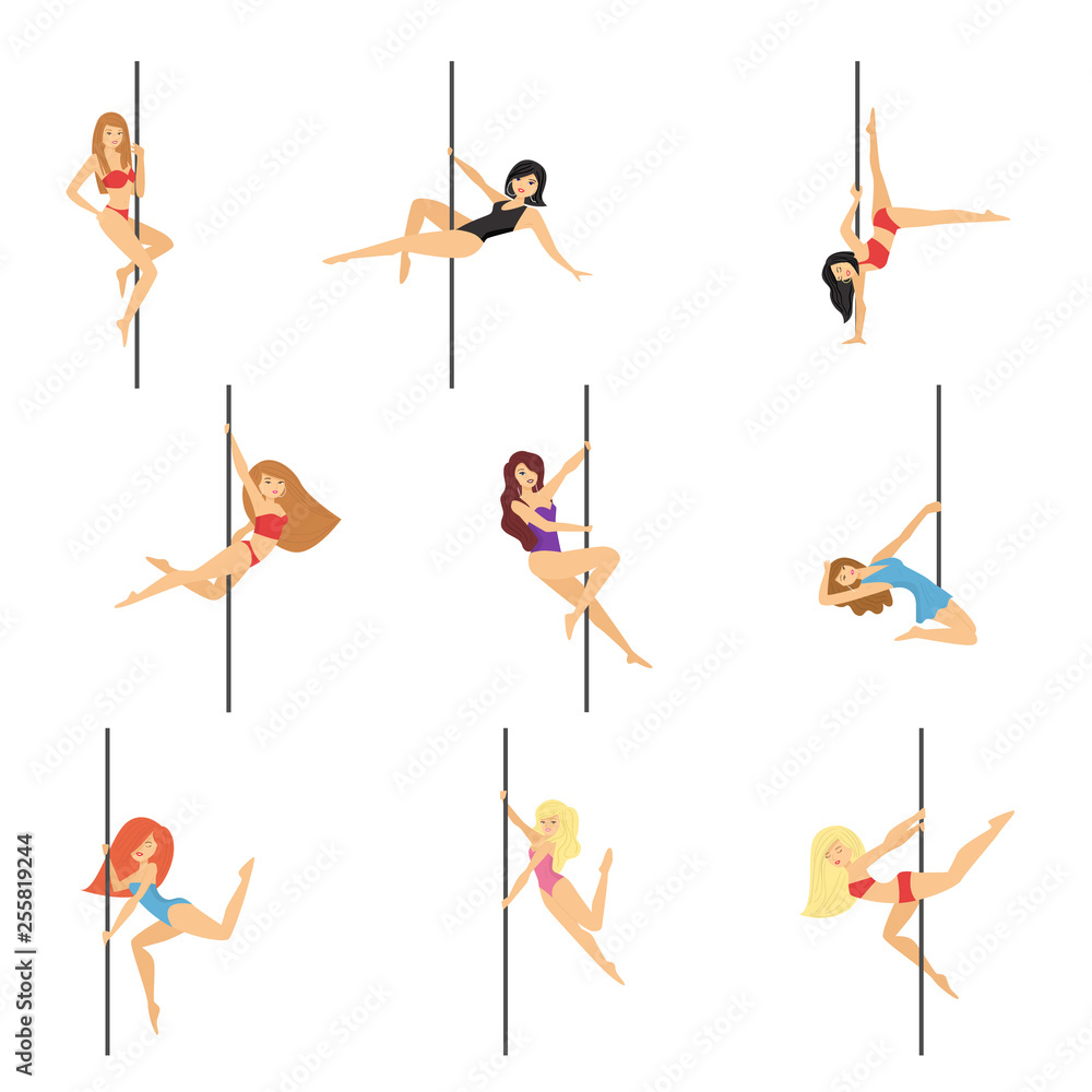 Set of pole dancers isolated on white background Set of pole dancers isolated on white background