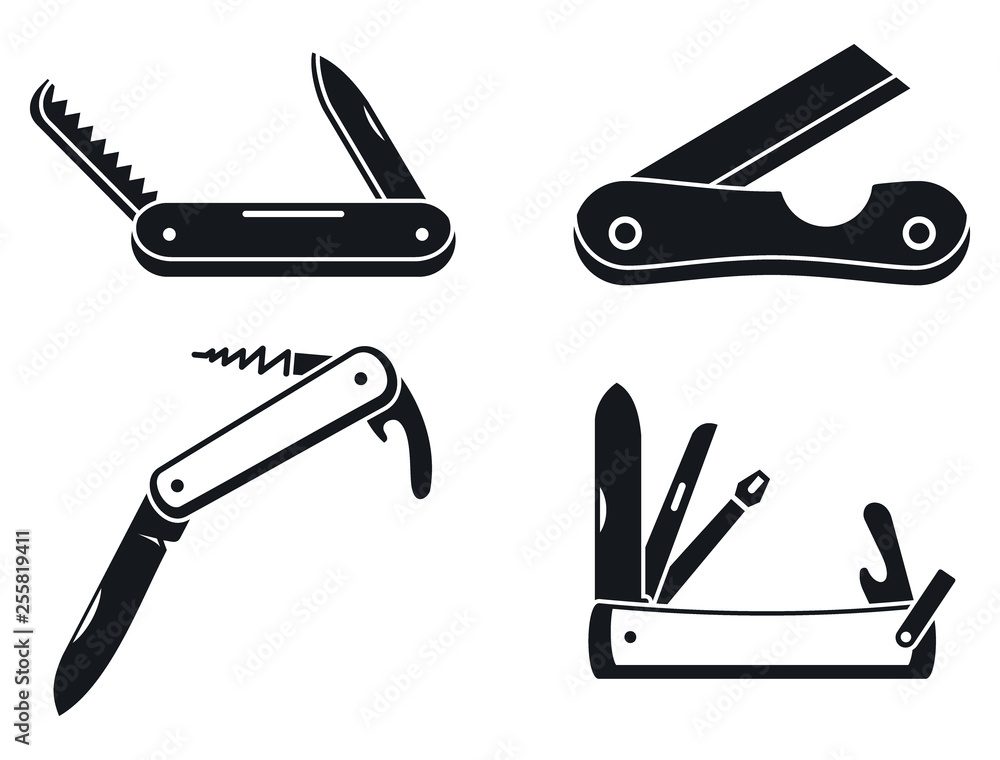 Penknife cutter icons set. Simple set of penknife cutter vector icons for web design on white background Penknife cutter icons set. Simple set of penknife cutter vector icons for web design on white background