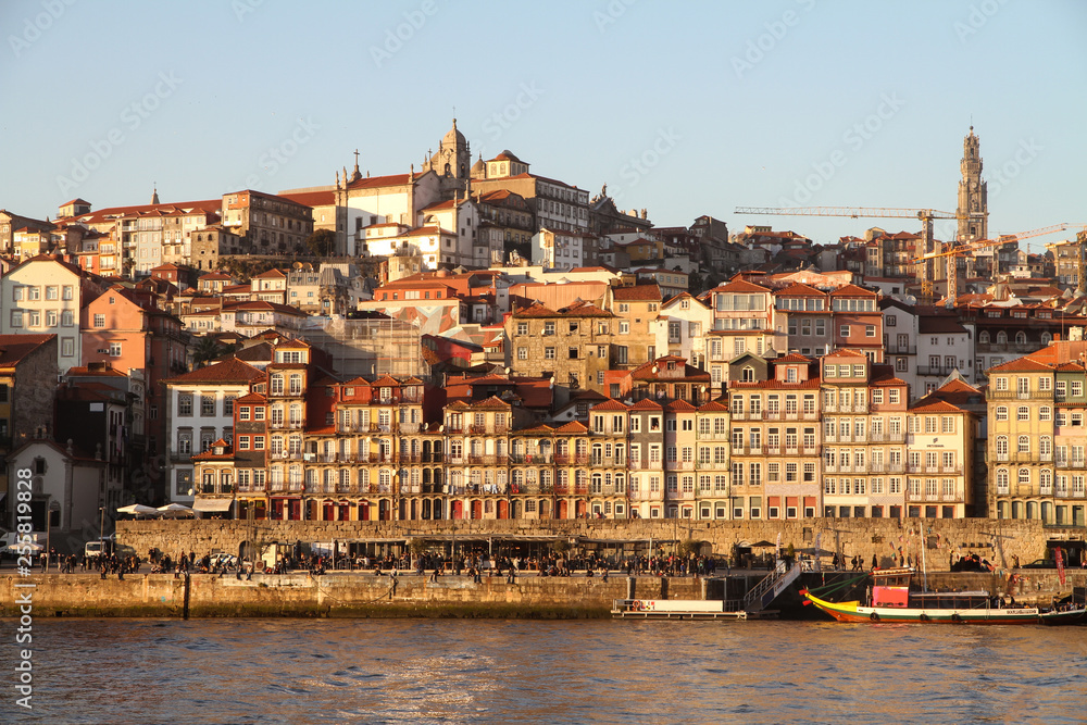 panorama of ribeira houses in porto, portugal