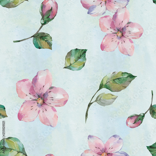 Seamless watercolor flowers pattern. Hand painted flowers of different colors. Flowers for design.