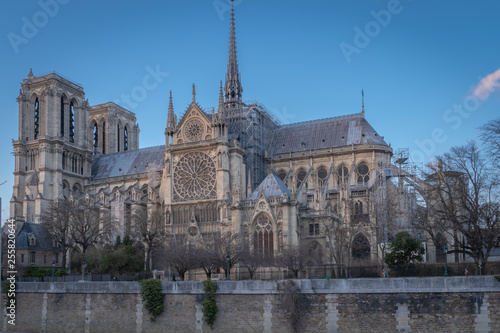 Paris, France - 03 10 2019: View of Notre-Dame Of Paris from the quais of Seine