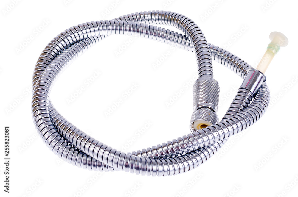 Corrugated metal shower head on white Corrugated metal shower head on white