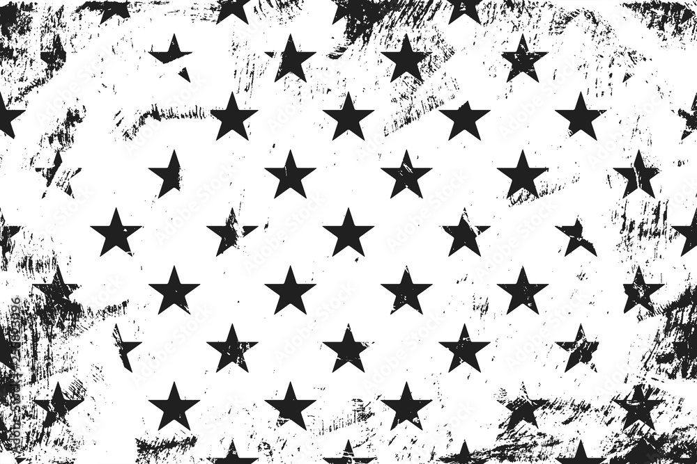 Naklejka premium Grunge pattern with stars. Horizontal black and white backdrop.