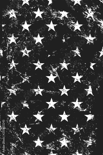Grunge pattern with stars. Vertical black and white backdrop.