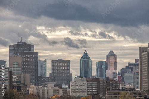 Montreal skyline, with the iconic buildings of the CBD business skyscrapers. Montreal is the main city of Quebec, and the second city in Canada