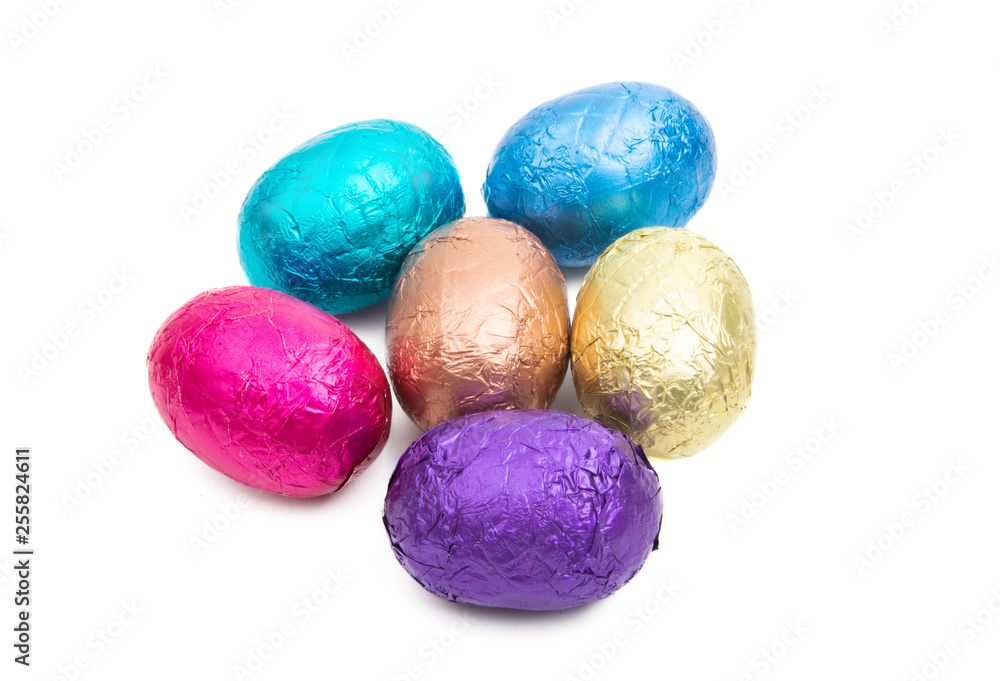 chocolate eggs in color foil isolated chocolate eggs in color foil isolated