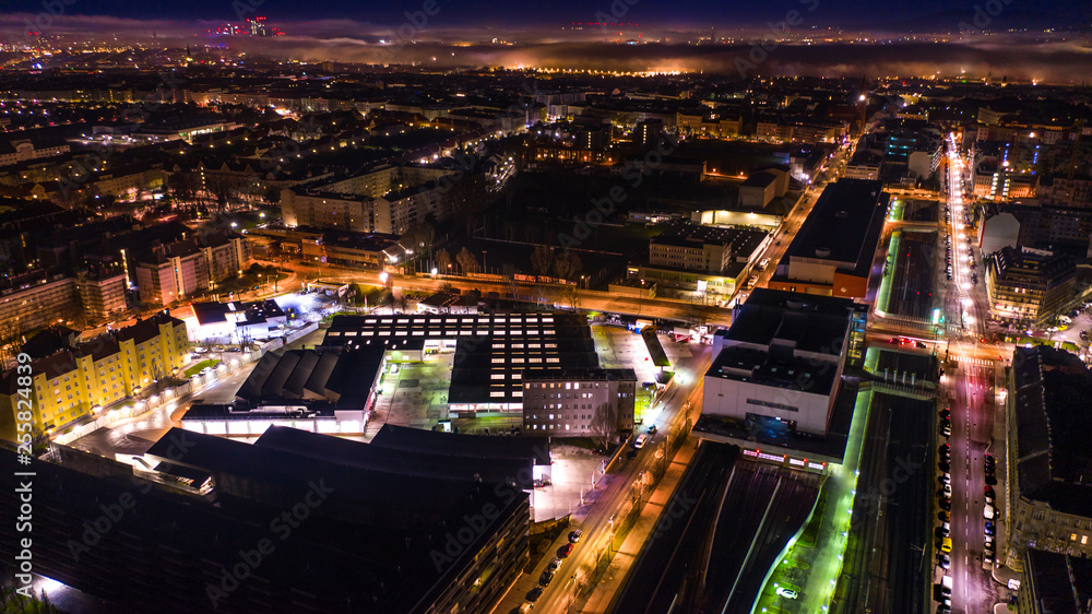 Beautiful drone night shot of the city lights of Vienna in Austria