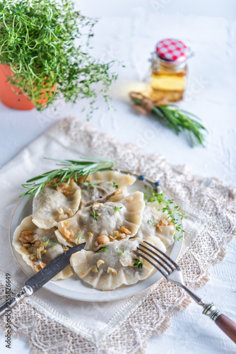 Dumplings with cabbage and mushrooms