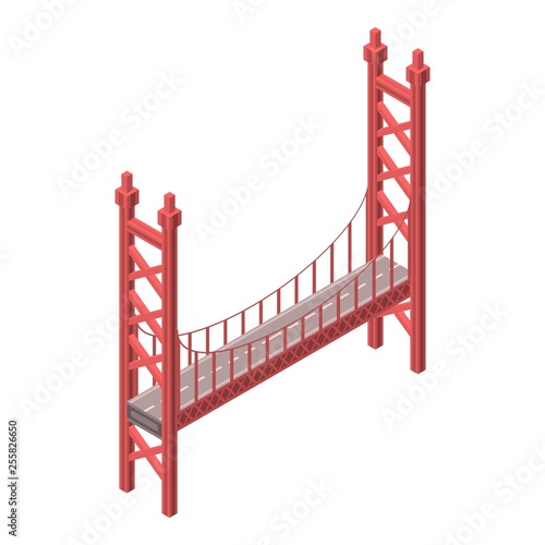 Red bridge icon. Isometric of red bridge vector icon for web design isolated on white background