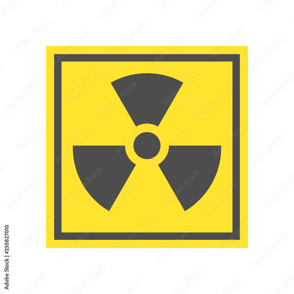 Fototapeta premium Radioactive warning yellow triangle sign. Radioactivity warning vector symbol.