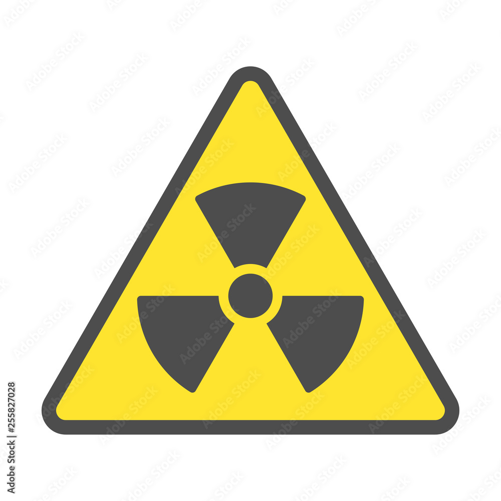 Radioactive zone, vector sign or symbol. Warning radioactive zone in triangle icon isolated on yellow background with stripes. Radioactivity. Dangerous Radioactive zone, vector sign or symbol. Warning radioactive zone in triangle icon isolated on yellow background with stripes. Radioactivity. Dangerous