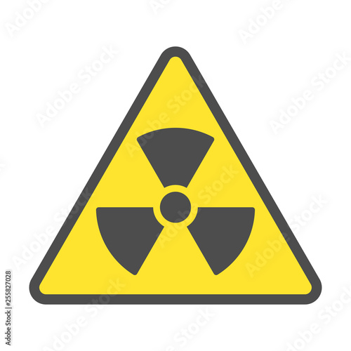 Radioactive zone, vector sign or symbol. Warning radioactive zone in triangle icon isolated on yellow background with stripes. Radioactivity. Dangerous
