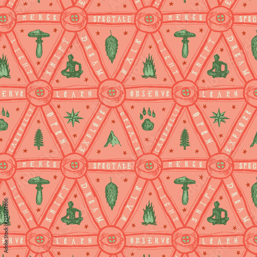 Mystical eyes and triangles mushroom mystical motivational pattern