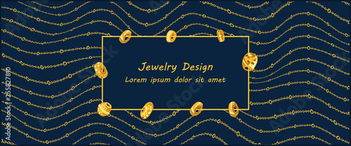 Frame with different beads on a chain background. For your inscription. Vector.