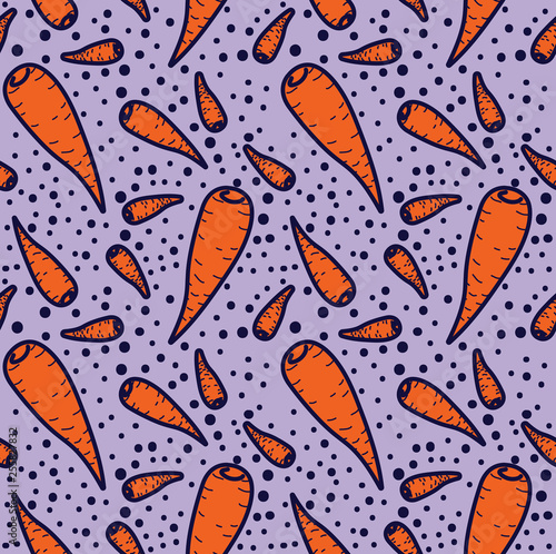 Carrot vector lines seamless pattern. Funny doodle healthy food on a light background.