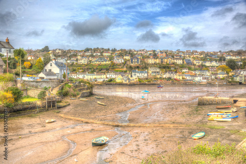 Newton Ferrers Devon south east of Plymouth viewed from Noss Mayo in colourful HDR photo