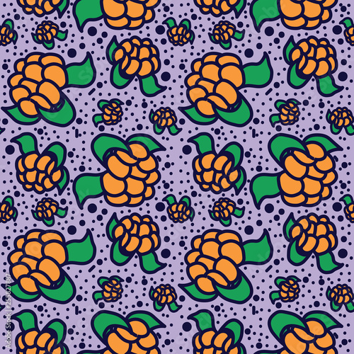 cloudberry vector lines seamless pattern. Funny doodle healthy food on a light background.