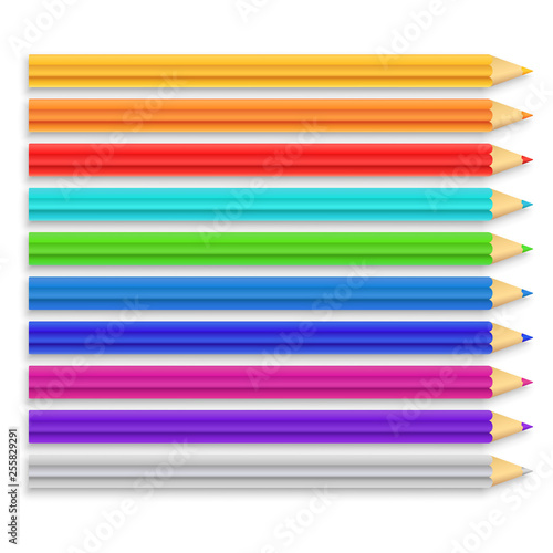 Set of realistic multicolor pencils. Vector illustration.