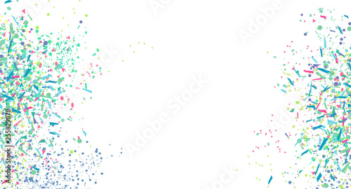 Confetti on isolated white background. Abstract texture with falling geometric elements. Pattern for design. Print for polygraphy, banners, flyers and textiles