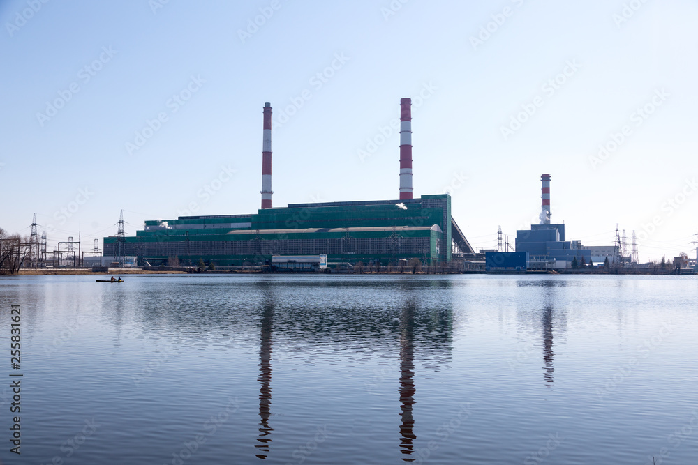 power plant with chimneys