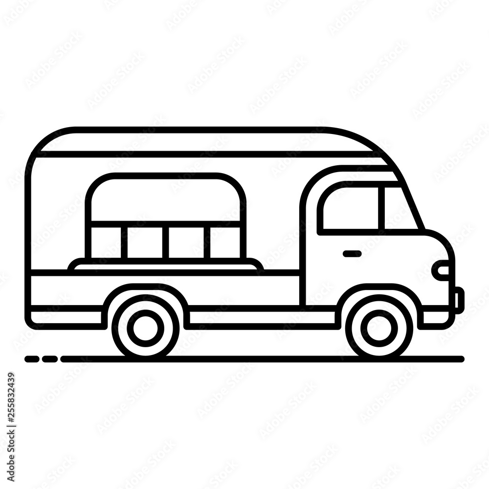 Hot dog truck icon. Outline hot dog truck vector icon for web design isolated on white background Hot dog truck icon. Outline hot dog truck vector icon for web design isolated on white background