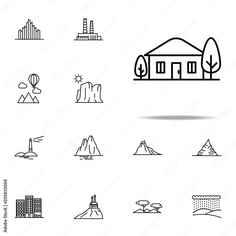 House in village icon. Landspace icons universal set for web and mobile