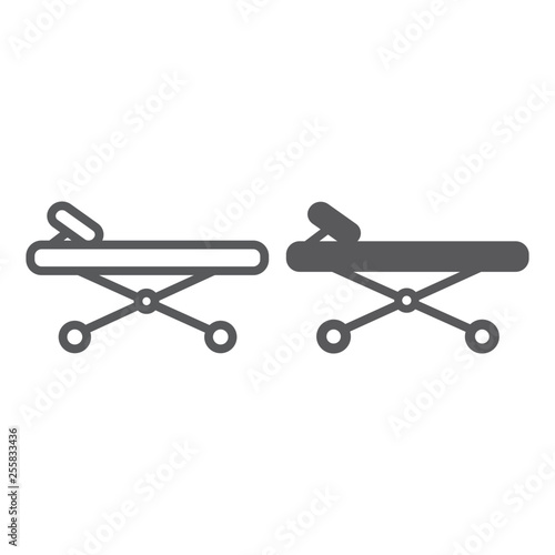 Gurney line and glyph icon, medicine and clinic, hospital bed sign, vector graphics, a linear pattern on a white background.