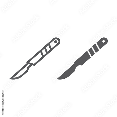 Fotomurale Scalpel line and glyph icon, cut and surgeon, medical blade sign, vector graphics, a linear pattern on a white background