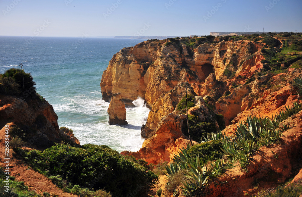 Top view of Algarve cliffs and coastline