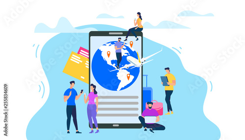 Booking Airline Ticket with Mobile App Flat Vector