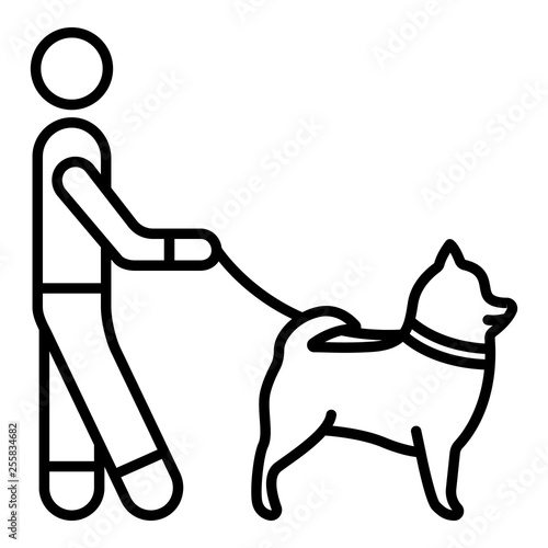 Man walking dog icon. Outline man walking dog vector icon for web design isolated on white background