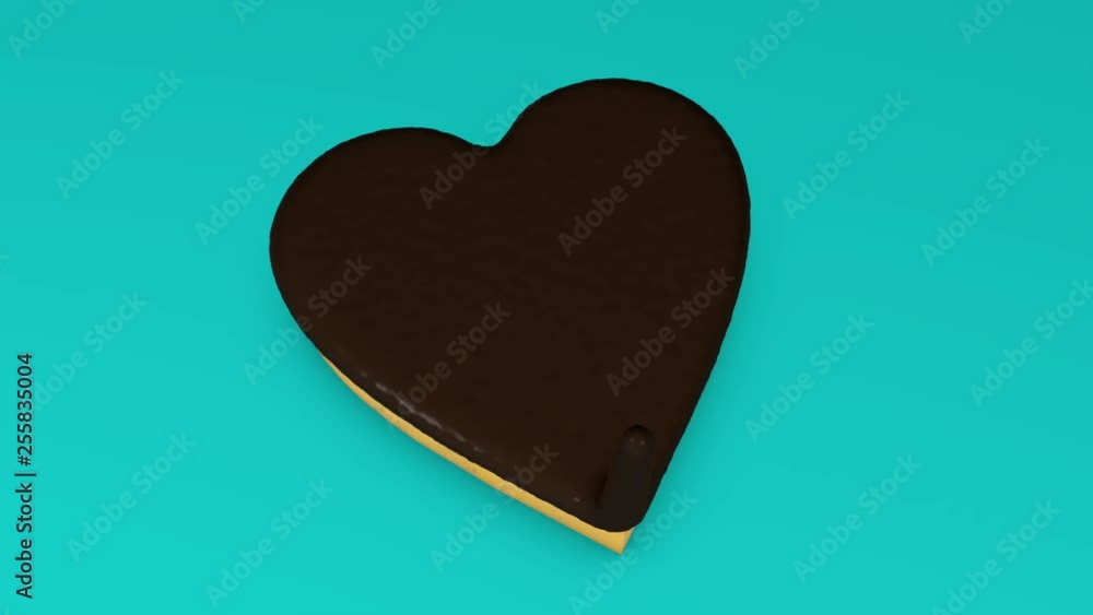 3d animation of glazed heart shaped biscuit. 3d animation of glazed heart shaped biscuit.