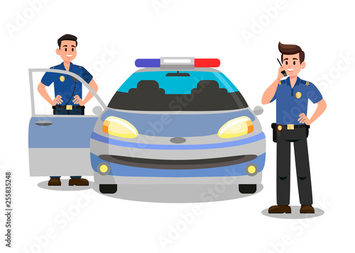 Police Officers with Walky Talky Cartoon Character