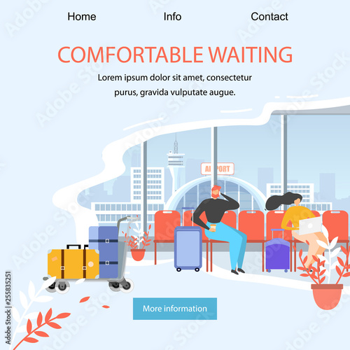Airport Comfortable Waiting Area Vector Web Banner