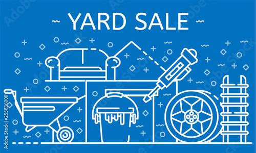 Yard sale banner. Outline illustration of yard sale vector banner for web design