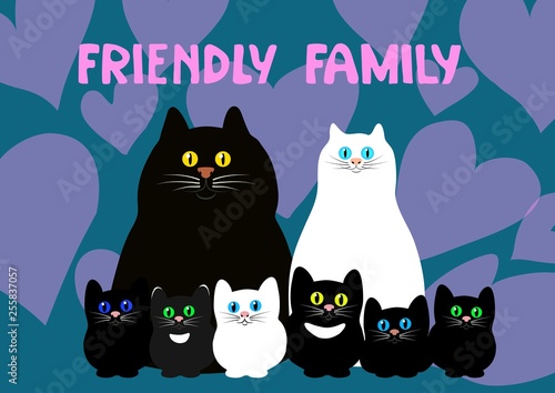 Friendly family. A family of cats with small kittens.