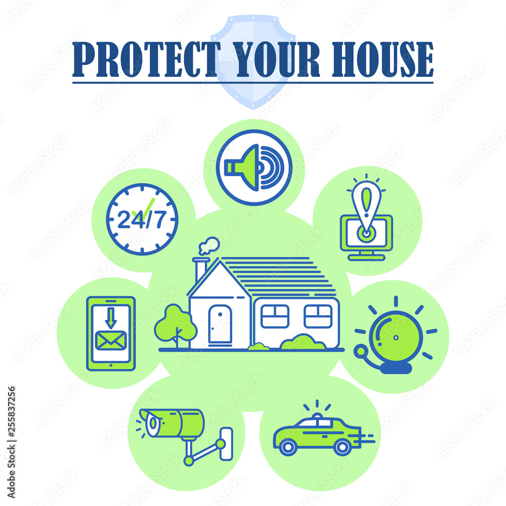 High Quality House Security Service Linear Icons