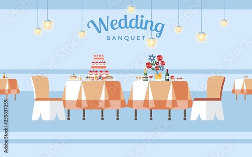 Wedding Banquet Hall Flat Vector Illustration