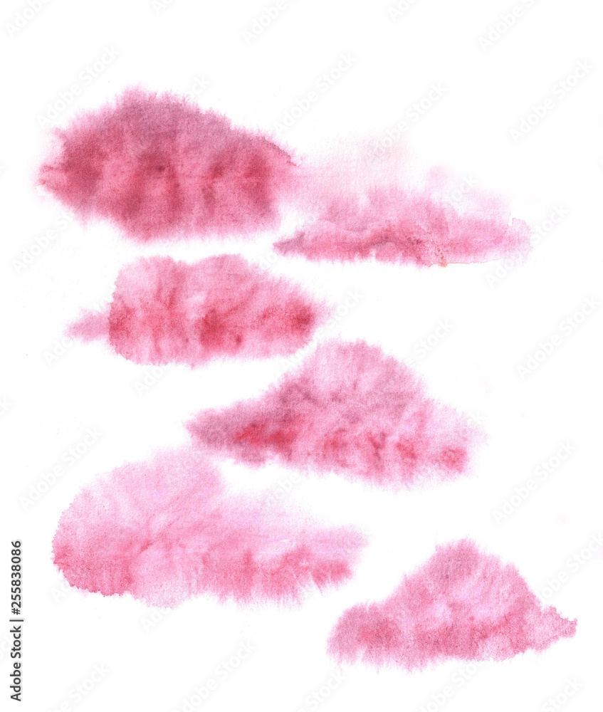 watercolor image of fluffy pink clouds on a white background watercolor image of fluffy pink clouds on a white background