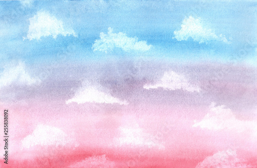 watercolor image of the sky painted in the colors of sunset