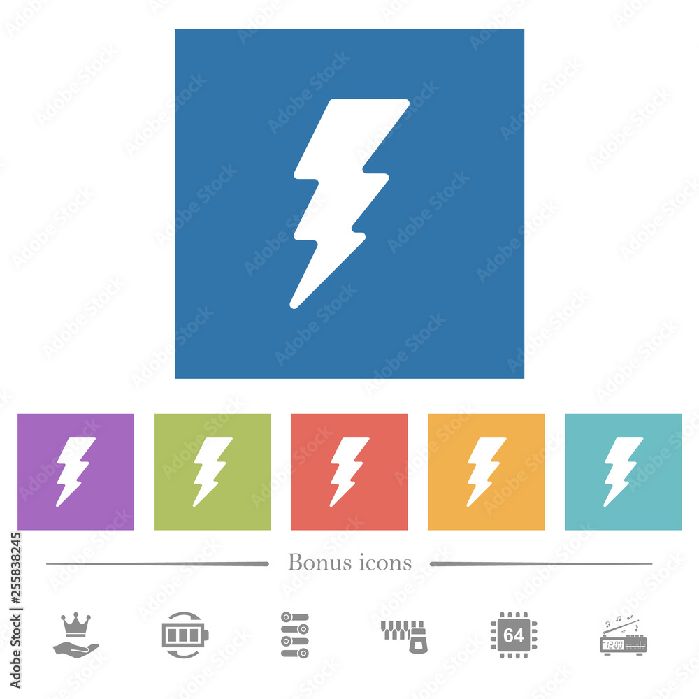 Lightning flat white icons in square backgrounds Lightning flat white icons in square backgrounds