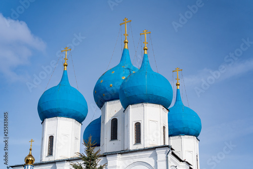 Blue domes of the Russian Orthodox Church in the Vysotsky monastery, Serpukhov city,Moscow region. photo