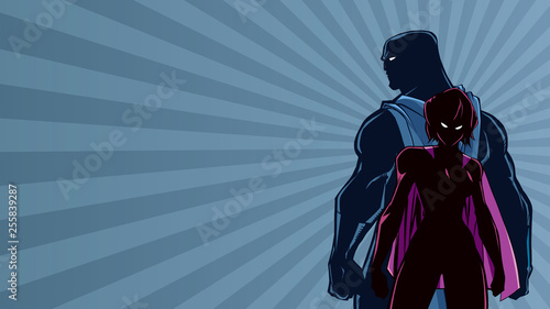 Superhero Couple Ray Light Silhouette