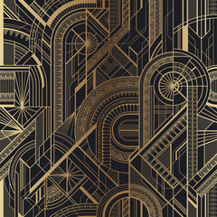 Stickers Industriële stijl patronen Art deco patroon goud zwart  © Alevtina